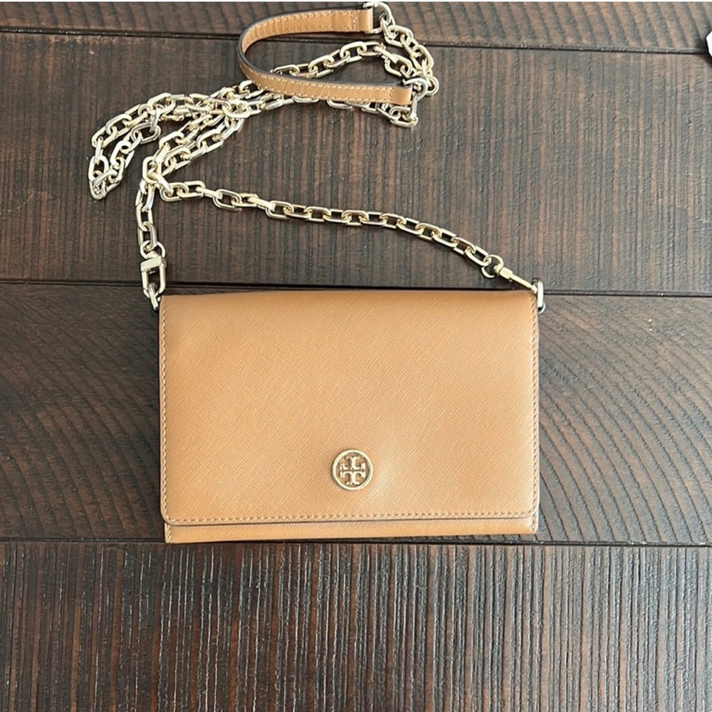 Sold- Tory Burch Tan Crossbody Bag with Silver Chain